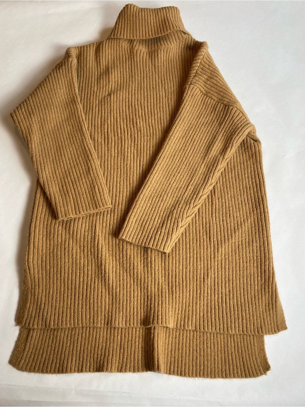 Women's Camel Ribbed Turtleneck Sweater
